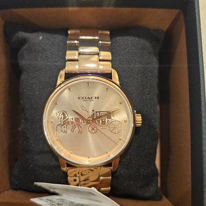 BNWT Coach Perry Goldtone Horse Carriage Logo Dial Bracelet Watch